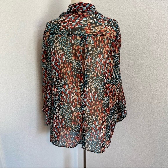 Joanna Puff 3/4 Sleeve Sheer Gold Accent Blue Red Black Sexy Top Size 2X - Picture 6 of 11